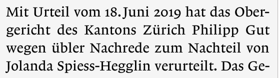 Der Originalabdruck nennt die Verurteilung von Philipp Gut wegen übler Nachrede.