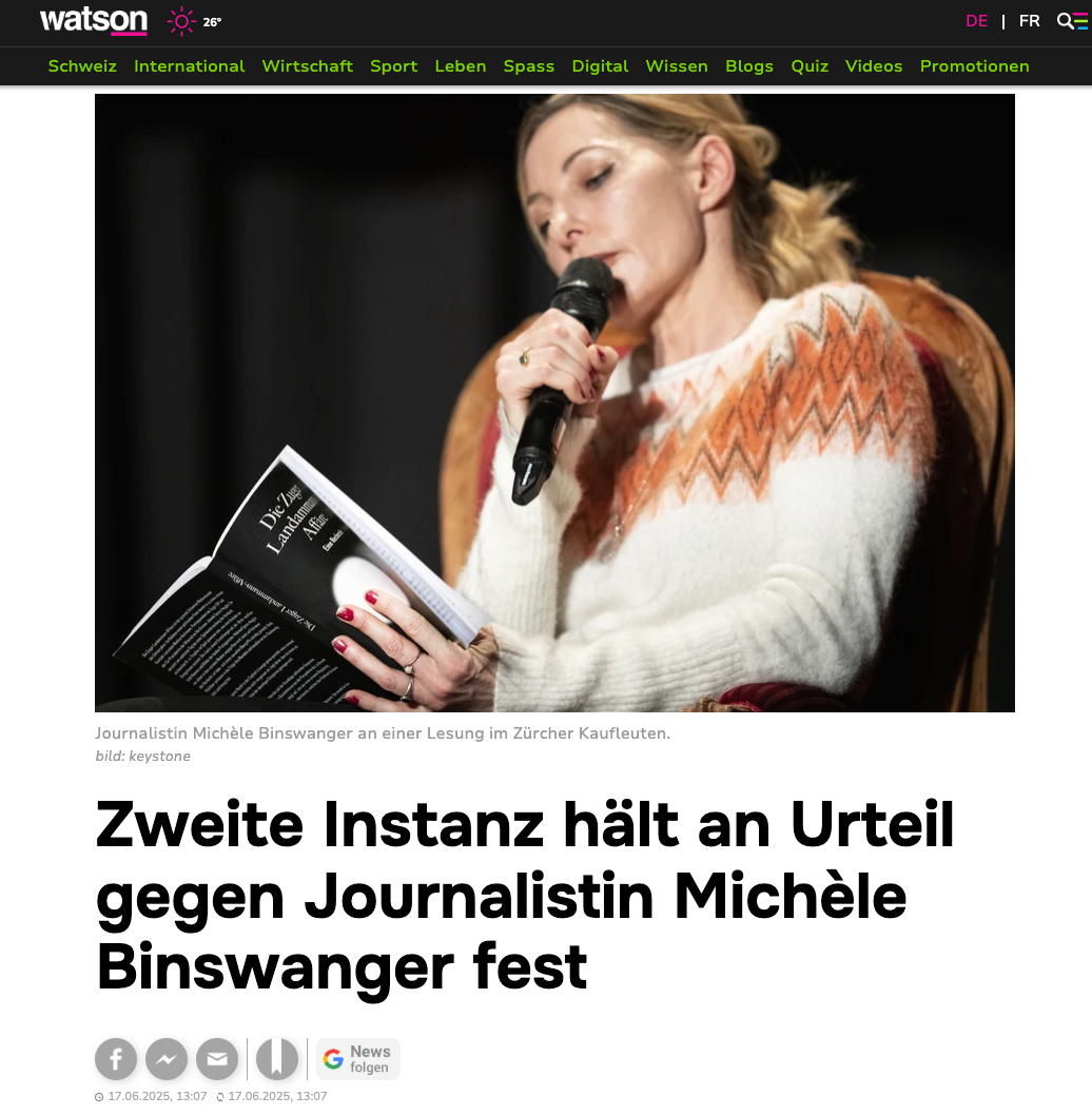 Tages-Anzeiger-Journalistin auch von zweiter Instanz wegen Verleumdung verurteilt